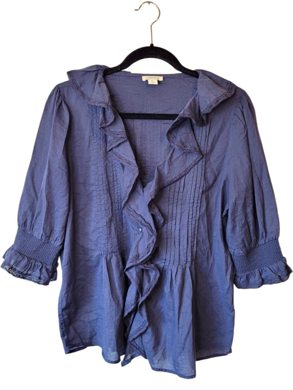 Sundance Ruffled Button-Front 100% Cotton Women’s Top in Deep Blue Size S